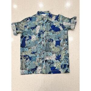 NWOT Little Marc Jacobs Boys Graphic Print Jungle SL Shirt Sz 8 / 126 Blue Green